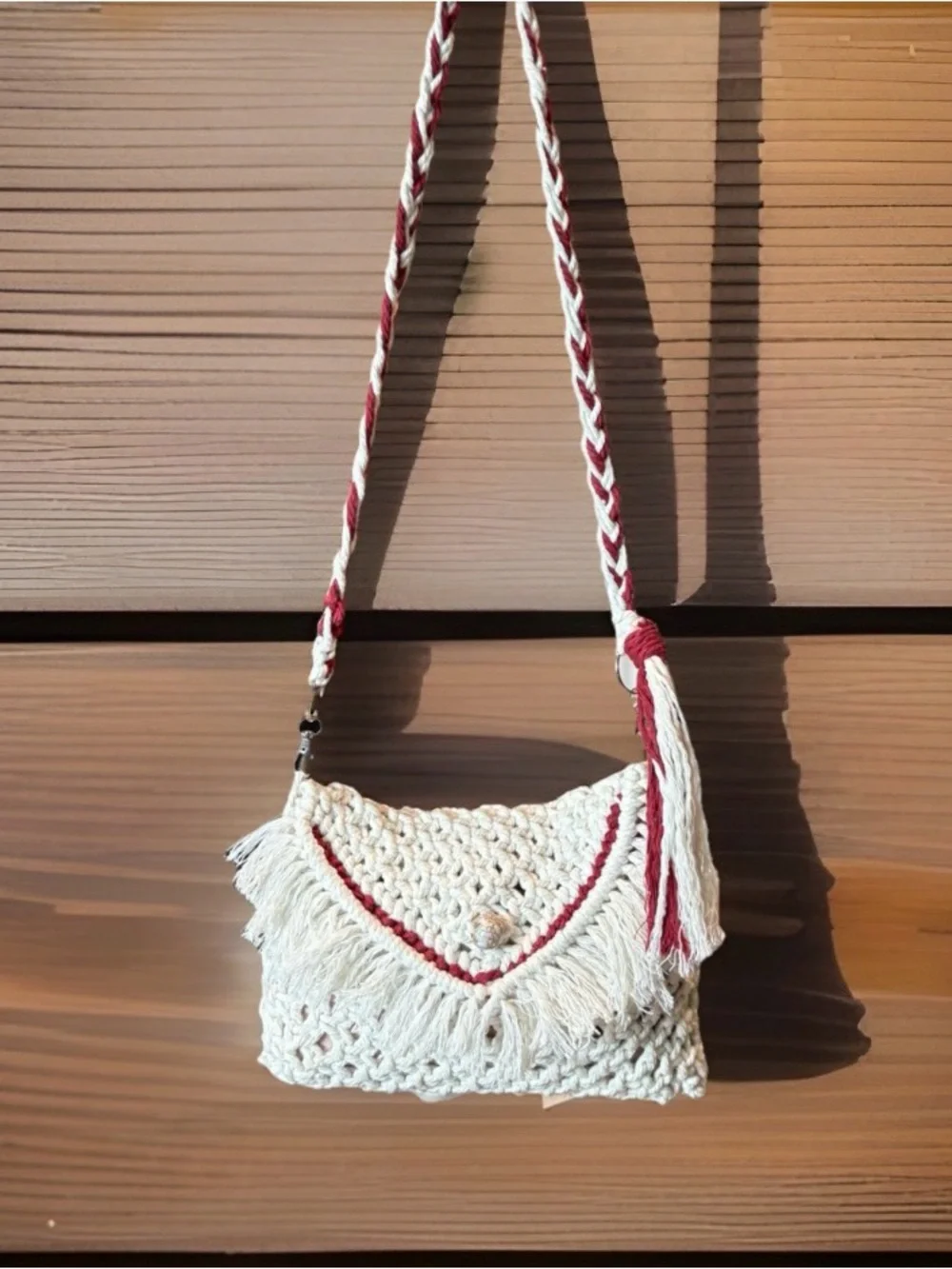 Handmade Boho Macramé Envelope Crossbody w/detachable Straps for Clutch w/Tassel - Picture 3 of 8